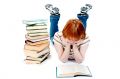 Young girl read the book on white Royalty Free Stock Photo