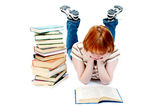 Young girl read the book on white Royalty Free Stock Photo