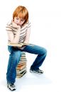 Young girl read the book on white Royalty Free Stock Photography