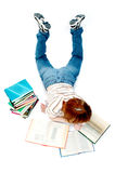 Young girl read the book on white Royalty Free Stock Images