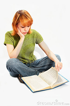 Young Girl Read The Book On White Stock Image - Image: 749721