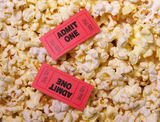 Tickets and Popcorn Stock Photography