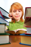 Young girl read the book on white Stock Photos