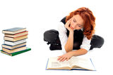 Young beautiful student girl read book Stock Photo