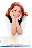 Young beautiful student girl read book Stock Photo