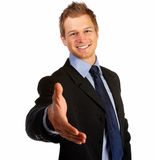 Young business man ready to set a deal over white Stock Photo