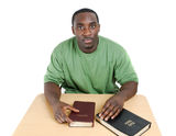 Bible studies student with bibles Stock Photo