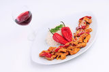 Lass of wine  plate rice  special chicken Stock Photography