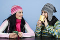 Two friends women enjoy a conversation Stock Image