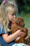 Little girl kissing puppy Stock Image