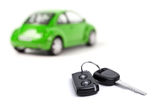 Green car and car key Royalty Free Stock Images