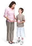 Caring mother teaching her son to save money Royalty Free Stock Photos
