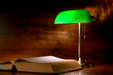 Antique Library Study Book and Old Banker Lamp Stock Photos