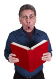 Man Read Book Surprise Shock Isolated on White Stock Photos