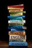 Education study books pile college textbooks Stock Photo