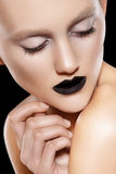 High fashion model. Make-up trend, rock black lips Royalty Free Stock Image
