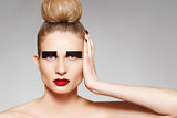 High fashion style. Creative make-up and hairstyle Stock Photos