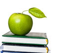 Green apple on textbook isolated Stock Photography