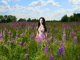 Lady in a flower meadow Royalty Free Stock Image