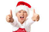 Miss santa thumb up and shouting Stock Photography