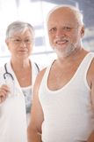 Elderly man ready for examination Stock Photo