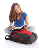 Teenage student girl reading school study book Stock Photos