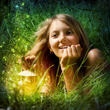 Girl with Lamp Royalty Free Stock Image