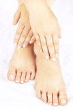 Female feet and hands Royalty Free Stock Photography