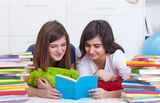 Teenager girls study together Stock Photos