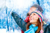 Young Couple in Winter Park Royalty Free Stock Photos