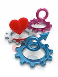 Gears with gender symbols Royalty Free Stock Images