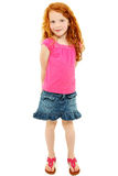 Beautiful Shy Redhead School Girl over White Royalty Free Stock Images