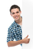 Teenager points her finger at a blank board Stock Images