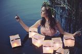 Young woman with lanterns Royalty Free Stock Photos