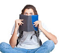 Student with a textbook and satchel Royalty Free Stock Images