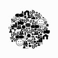 Abstract media circle black with different social icons Stock Photo