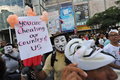 Anti government white mask protest in bangkok protesters wearing guy fawkes masks rally bangkoks shopping district on june Stock Photos