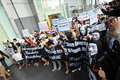 Anti government white mask protest in bangkok protesters wearing guy fawkes masks rally s shopping district on june thailand the Stock Photo