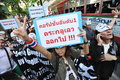 Anti government white mask protest in bangkok protesters wearing guy fawkes masks rally s shopping district on june thailand the Stock Photography