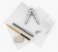 Band pencil and compasses d illustrations on a white background Royalty Free Stock Photography