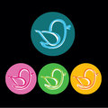 Birds icons on different color circle on black background Stock Photo