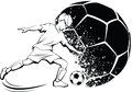 Boy soccer player with splatter ball black and white illustration of a kicking a a design behind him Stock Photos