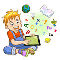 Boy and tablet eps file simple gradients no effects no mesh no transparencies all in separate group for easy editing Royalty Free Stock Image
