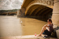 Budapest floods people watching the show of the swollen danube on its banks in Royalty Free Stock Photos