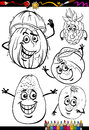 Cartoon fruits set for coloring book or page illustration of black and white food comic characters children education Royalty Free Stock Images