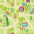 Cartoon map seamless pattern with houses and roads of summer city vector cityscape Royalty Free Stock Photography