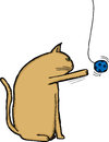 Cat playing with toy bored brown blue ball on string Royalty Free Stock Photo