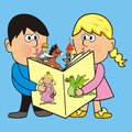 Children and book girl boy viewing storybook Royalty Free Stock Photos
