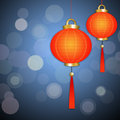 Chinese lanterns illustration of on a blue background Stock Photos