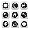 Contact web blog and social media buttons twitter facebook rss page grey square set on white Stock Images